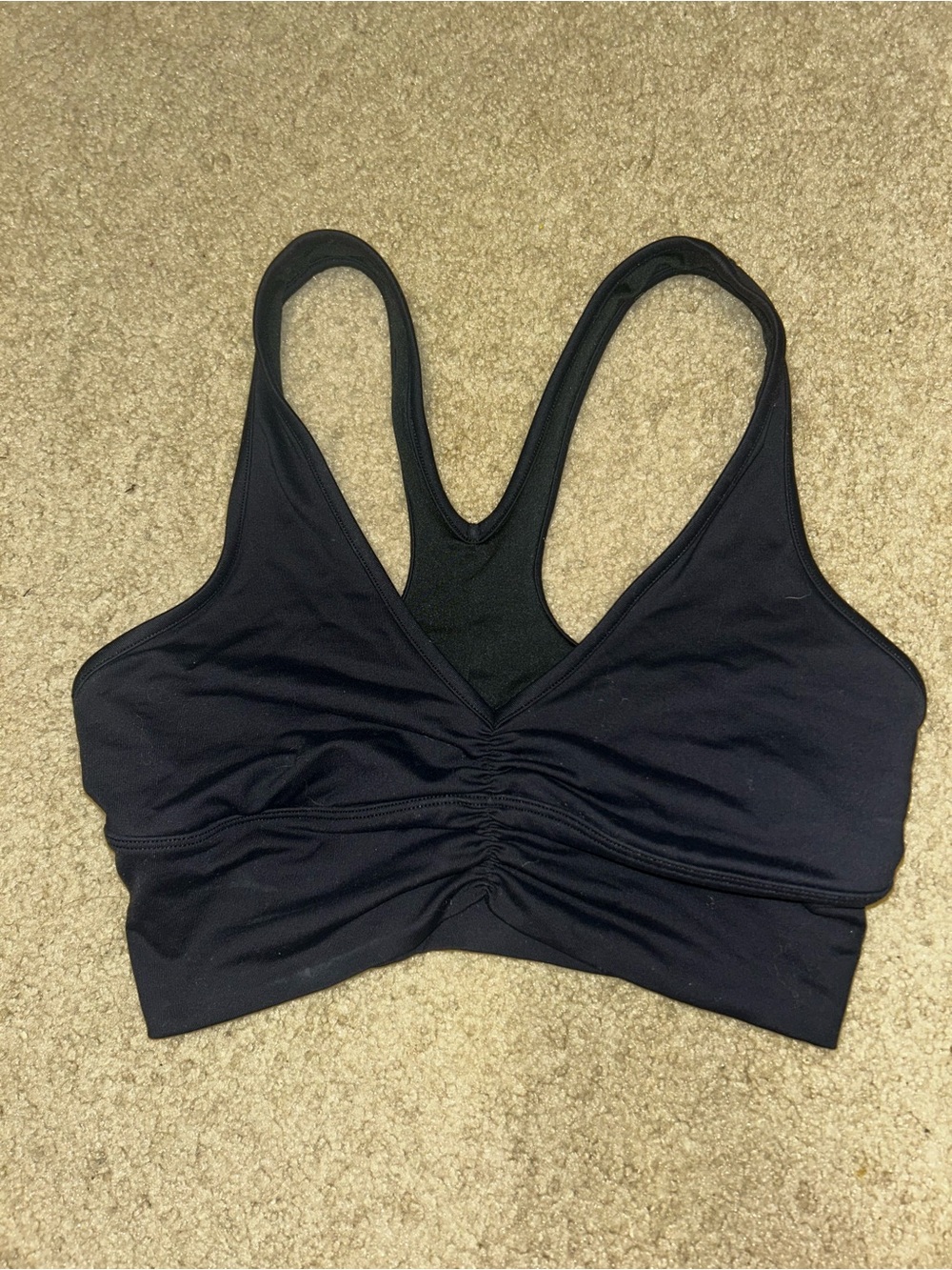 ALO Yoga Black Ruched Racerback Sports Bra